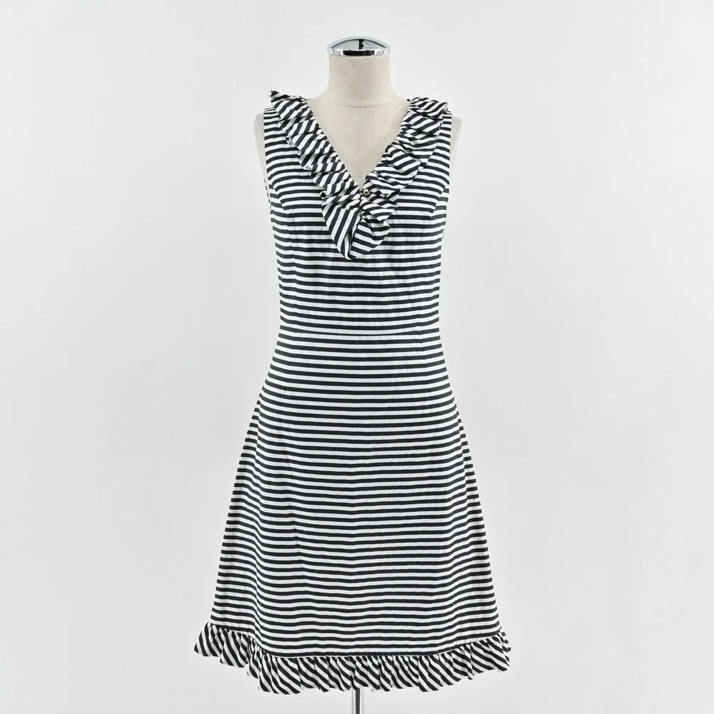 Kate Spade Striped Ruffle Dress Size‎ 2 Nautical Sleeveless Breezy Preppy Cotton